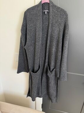 Eileen Fisher Dark Charcoal Open-Front Long Pocket Cardigan